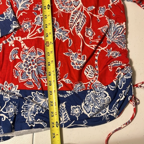 Ruby Rd Red and Blue 3/4 Sleeve Tunic with side tie, sz 1x - Picture 5 of 7